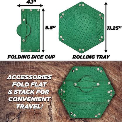 Folding Dice Rolling Tray and Professional Dice Cup Shaker Set - Portable DND Dice Tray and Felt Cup Dice Shaker with PU Leather Materials