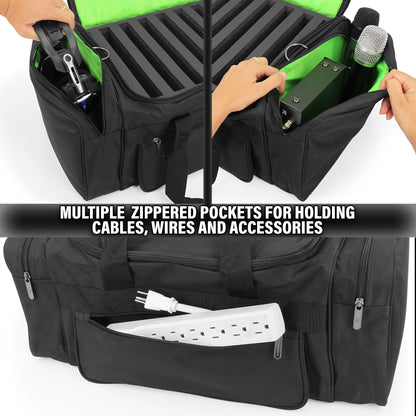 Microphone Case Gig Bag For DJ Equipment and Audio Accessories - Premium Microphone Bag For Receivers, Cables, Wireless Mic Systems, Mixers