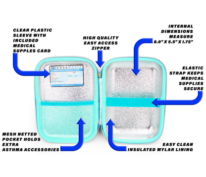 8" Turquoise Asthma Inhaler Case for Travel Fits Spacer, Mask and Accessories, Includes Case Only