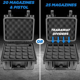 CASEMATIX 25 Pistol Magazine Storage Case or 20 Magazine & 1 Pistol Case - Waterproof Gun Magazine Storage for 25 9mm Magazines - Case Only